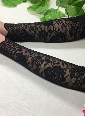 夏季中长款蕾丝防晒袖套女薄款透气遮疤纹身防紫外线假袖子手臂套