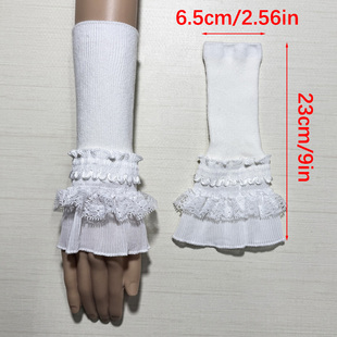 子手臂套 套女针织毛线保暖洋气松紧针织拼接蕾丝花边假袖 秋冬季 袖