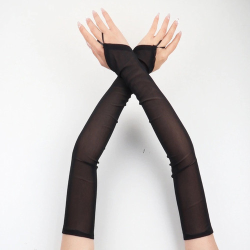 长款夏季防晒手套钩指薄款蕾丝情趣手套冰丝薄款舞会服饰手套