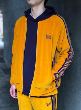 Needles track黄色天鹅丝绒蝴蝶夹克日系潮流休闲运动外套男女款