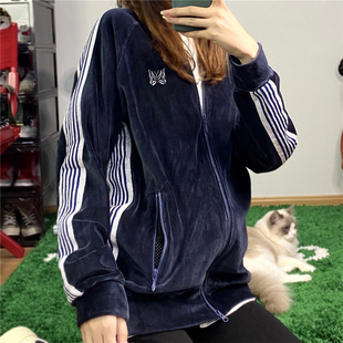 Needles track蓝银天鹅丝绒蝴蝶条纹夹克日系潮流休闲外套男女款