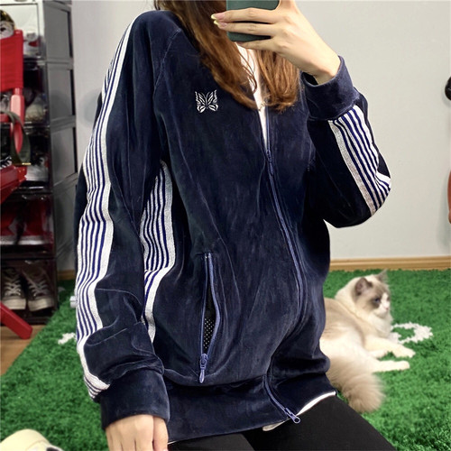 过验天鹅丝绒蝴蝶条纹夹克