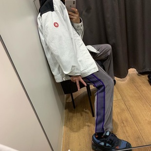 现货Needles track天鹅丝绒裤休闲织带刺绣蝴蝶裤女运动百搭情侣