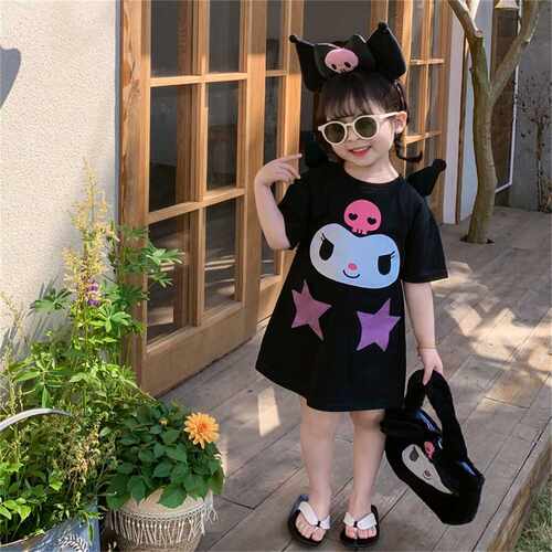 女童黑色小女孩连衣裙夏装立体卡通儿童公主裙中小童中长款裙子潮