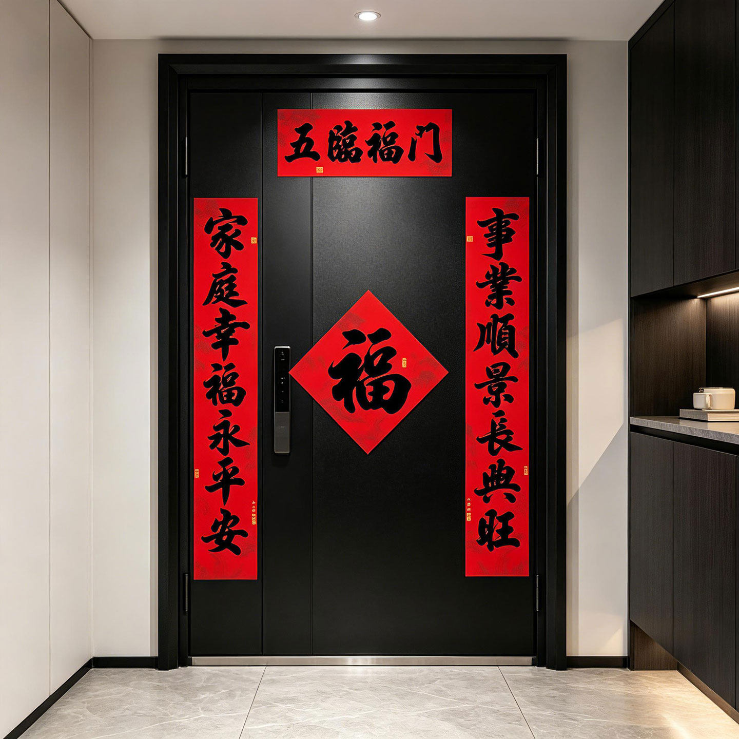 五福临门对联春联入户门联福字门贴自粘对联乔迁之喜无痕不伤墙