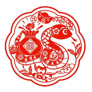 蛇年窗花剪纸生肖蛇静电贴纸招财贴新春过年窗贴玻璃门贴双面红