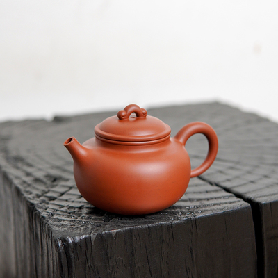 如意莲子壶 磨砂红 原皮不打磨 广西坭兴陶原矿茶具165c c