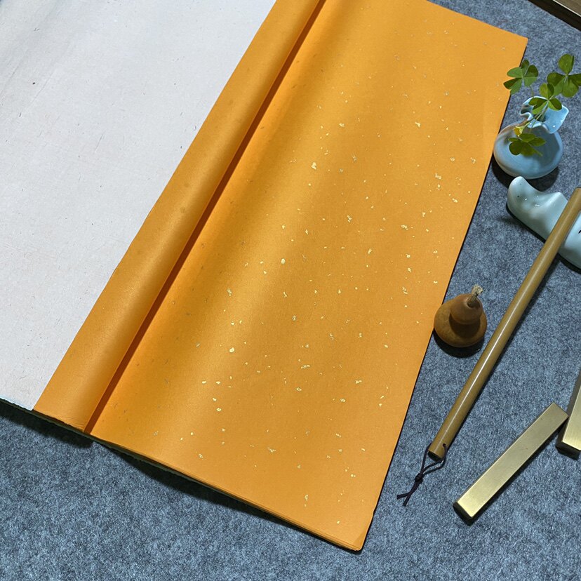 四尺六尺佛黄色洒金宣纸生宣半生熟抄经写佛禅意毛笔书法作品用纸