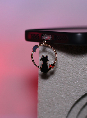 望月猫咪蝴蝶结尾巴想你的猫手机防尘塞type-c挂件吊坠foriPhone