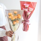 透明防水金边简框鲜花包装 袋单支袋多支袋花束包装 材料玫瑰50个