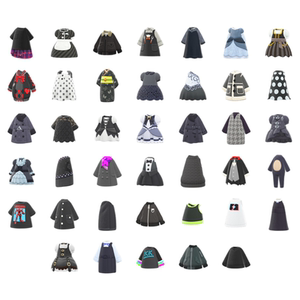 NS动物森友会 粉红蓝绿紫黑色套装衣服 动森道具里数机票素材diy