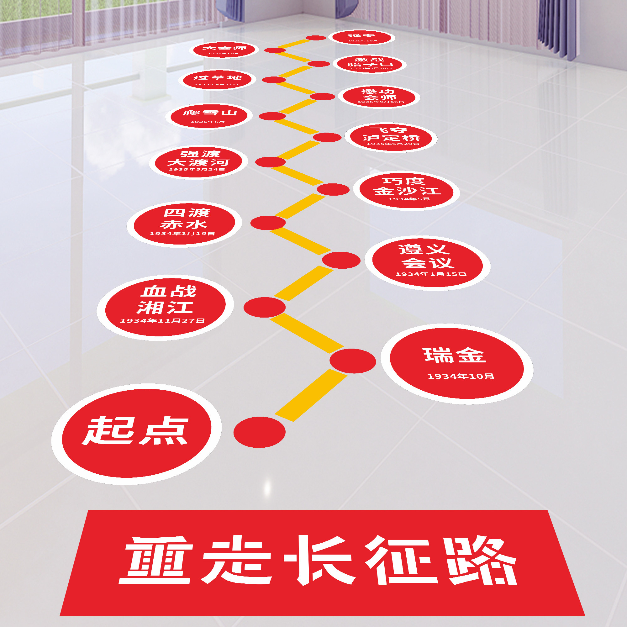 长征跳房子地贴装饰幼儿园学校走廊课间地面游戏商场儿童数字耐磨