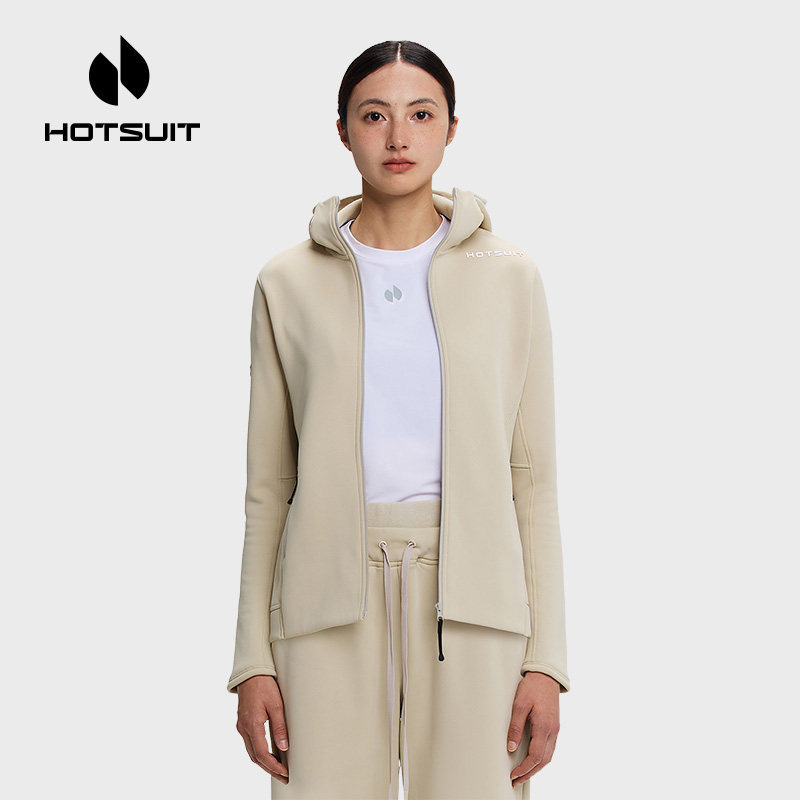 hotsuit后秀加绒外套女士春季保暖运动上衣修身薄绒连帽开衫卫衣