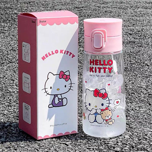 日本SKATER凯蒂猫直饮冷水壶女生kt夏季户外带提绳运动水杯470ml