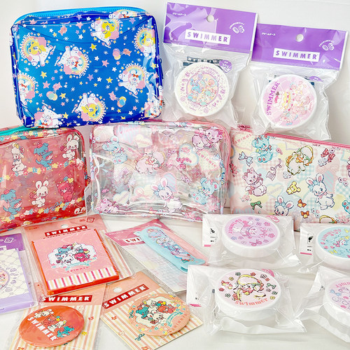 日本原装SWIMMER复古小动物昭和周边限定化妆包镜子便携收纳盒