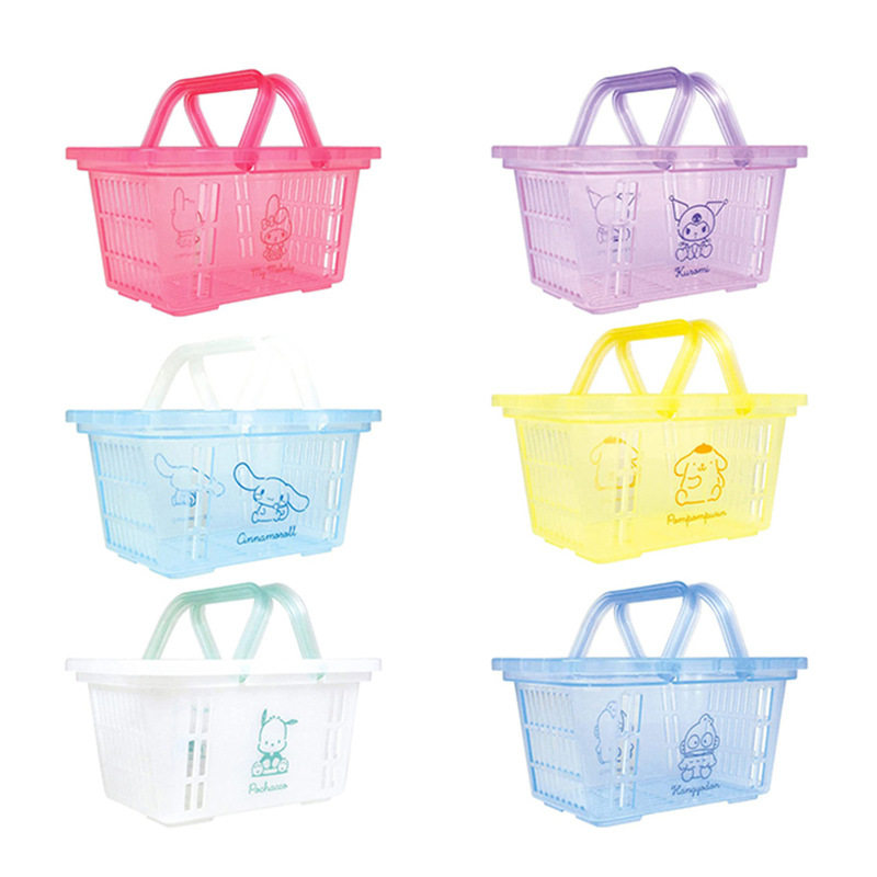 日本T`sFactory半透明糖果色三丽鸥手提塑料收纳篮桌面杂物小篮子