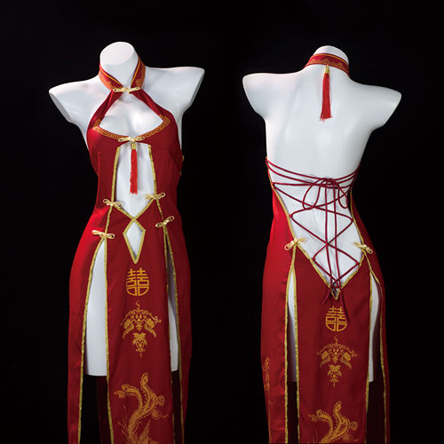 汤圆衣铺 性感气质连身裙罗斯塔联名cosplay喜喜婚服旗袍现货