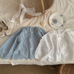 双胞胎童装女童姐妹装韩国衬衫2025新款三岁女宝洋气蕾丝立体衬衣