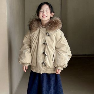 女童超好看短款羽绒服真毛领2025新款中大童加厚保暖外套韩版冬装