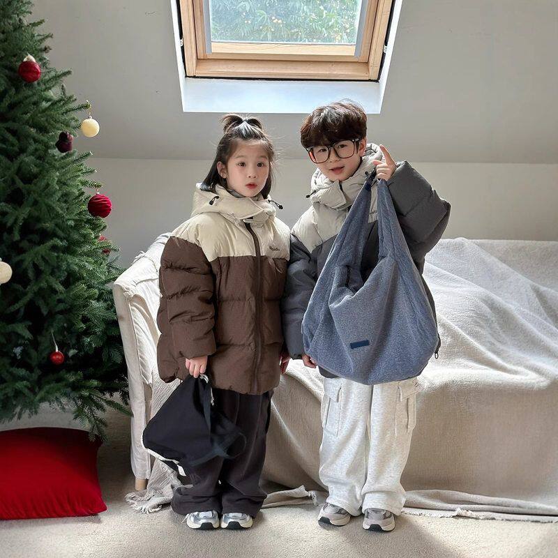 儿童兄妹俩羽绒服超好看面包服冬