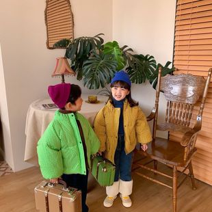 龙凤胎童装儿童格子羽绒服2025新款男女童兄妹姐弟装加厚外套冬装