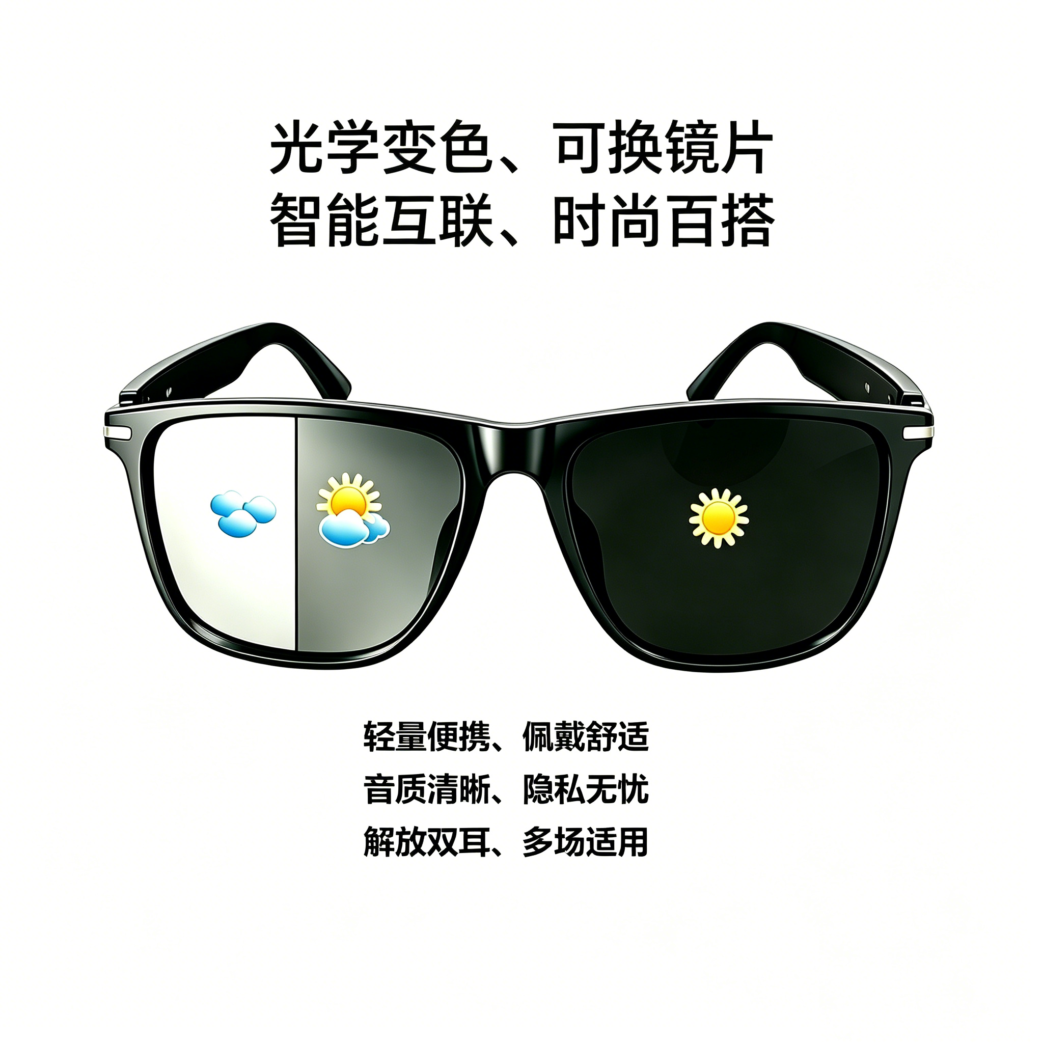 AI智能可变色音频眼镜听歌眼镜AI翻译眼镜蓝牙眼镜可换镜智能眼镜
