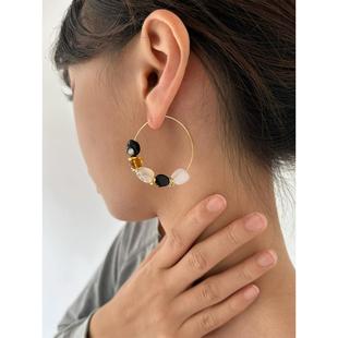 atmshop法式 小众耳圈 复古彩色不规则珠串耳环几何民族风新中式
