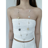 atmshop时髦金属花朵撞色拼接长款 多用精致项链设计感ins毛衣链