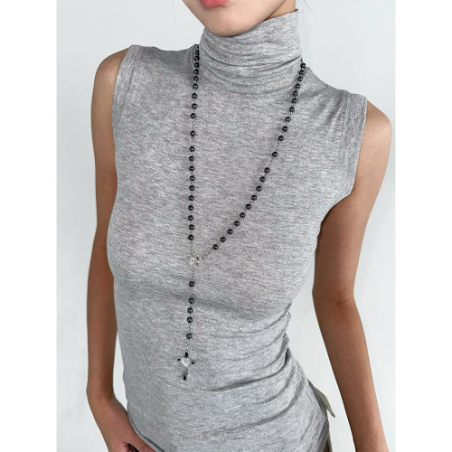 atmshop暗黑哥特风十字架吊坠亚文化串珠项链嘻哈y2k长款毛衣链