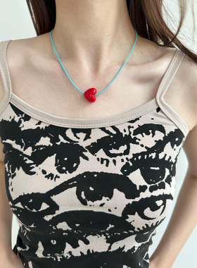 atmshop 红色爱心五角星吊坠撞色可爱甜美项链韩系ins小众锁骨链