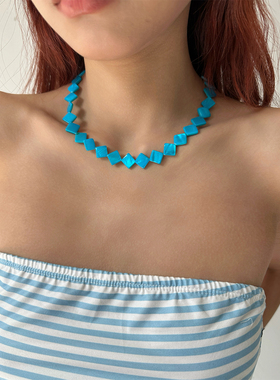 atmshop海边度假蓝色光泽感贝壳珠串项链波西米亚气质显白锁骨链