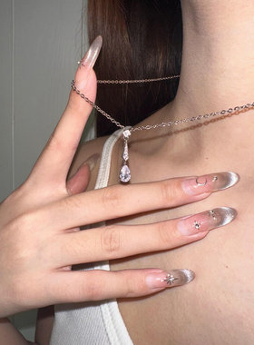 atmshop 一颗泪滴超闪玻璃锆石水滴吊坠气质项链高级轻奢锁骨链