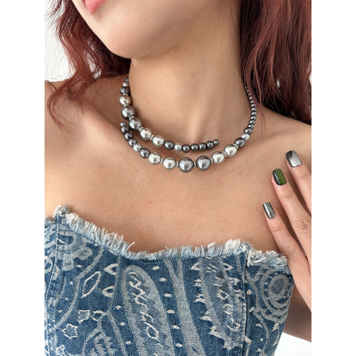 法式复古双色珍珠开口项圈