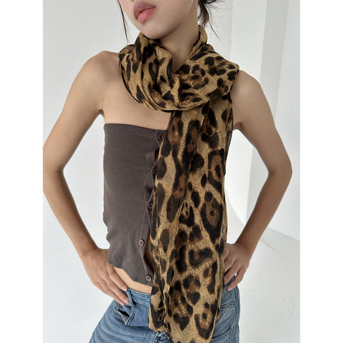 涩谷辣妹千禧豹纹丝巾围巾