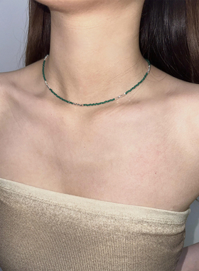 atmshop自留松绿色切面晶石碎银子闪闪珠串项链新中式高级锁骨链