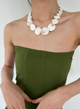 atmshop 人鱼姬超仙气质白色天然贝壳项链小众百搭分量感锁骨链