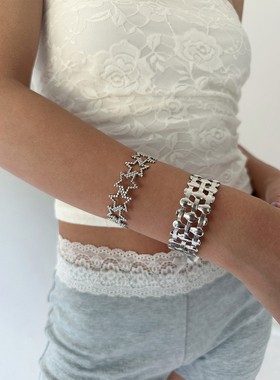 atmshop韩系简约银色镂空星星编织手环个性百搭ins高级开口手镯