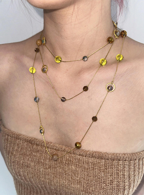 atmshop复古法式彩色珠珠长款多用项链vintage高级时髦叠戴毛衣链