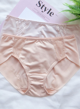 新品夏秋纯色基础款无痕低腰内裤女蕾丝拼接牛奶丝女士三角裤 N11