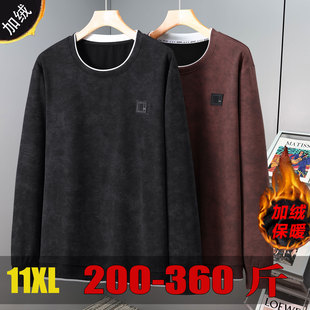 11XL特大码 圆领加肥加大上衣 胖子加绒假两件加绒卫衣宽松2025新款