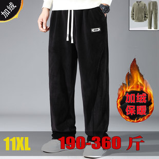350斤加肥加大休闲裤加绒加厚裤子男宽松冬天立体直筒裤肥佬大码