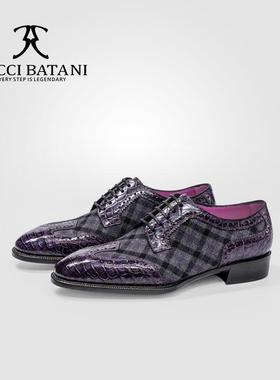 Scabal联名BucciBatani搭配鳄鱼皮琴底工艺系带德比鞋