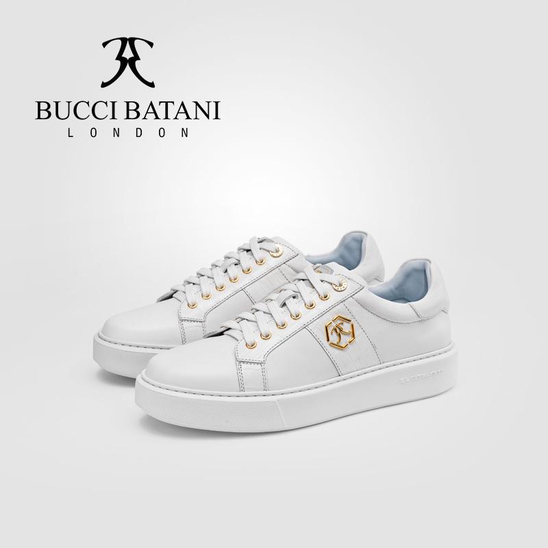 Bucci Batani新款小白鞋牛皮搭配鳄鱼皮透气手工时尚休闲联名板鞋