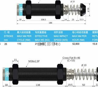 CEC型可调油压缓冲器FC2725/3625/3650-NC牙距1.5/3.0气缸减震器