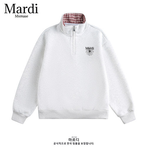 Mardi Mxmase秋冬季格子半拉链卫衣美式复古运动休闲上衣男女同款