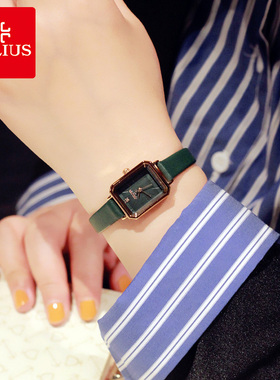 聚利时手表简约气质绿色小方盘小众轻奢学生防水休闲石英表女表