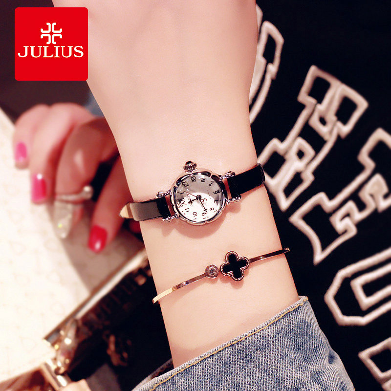 新款julius韩版小巧时尚女士手表 潮流真皮带复古学生石英防水表