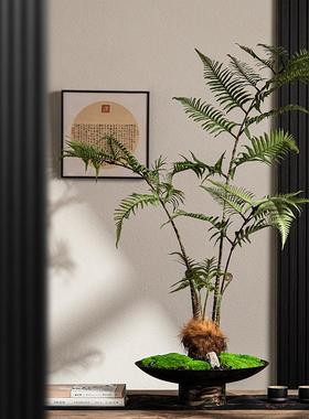 高级感禅意仿真金丝猴永生苔藓金属花盆绿植书房茶室桌面玄关摆件