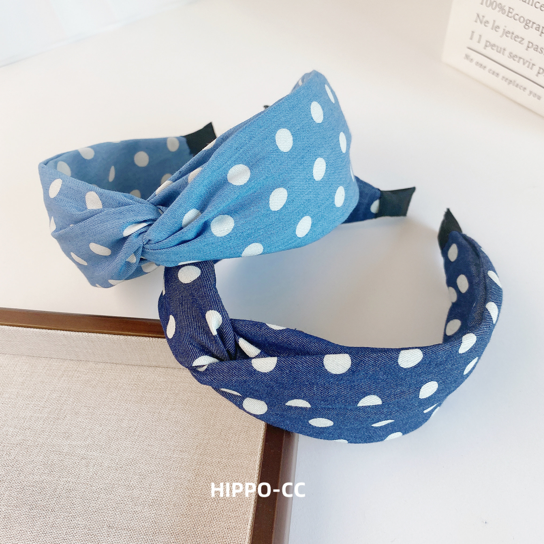 韩版牛仔圆点交叉发箍发卡女复古宽边外出布艺网红气质压发卡头箍