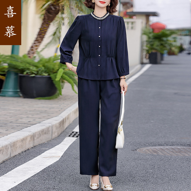 喜慕妈妈春装端庄大气休闲套装2026新款中老年女装春秋季大码衬衫